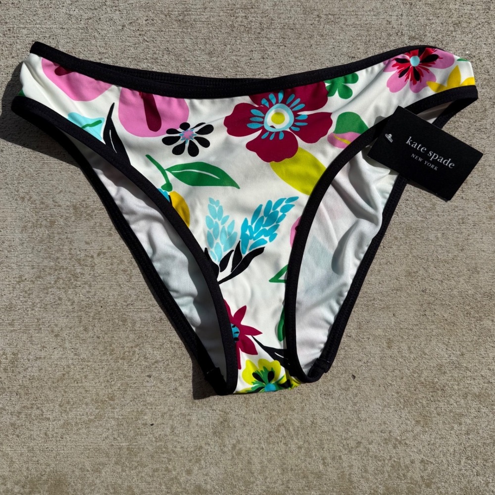 Kate Spade New York Bikini bottom small high cut floral retro cream 70s NEW $70‎